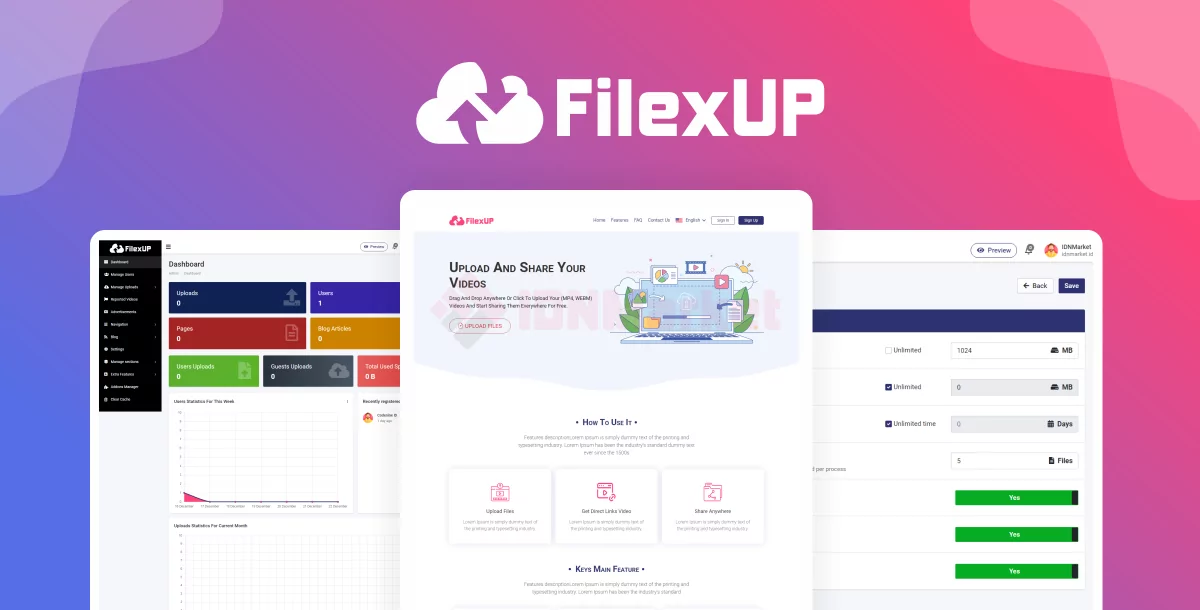 FilexUp - Easy Large Video Files Sharing - PHP Script CMS Platform